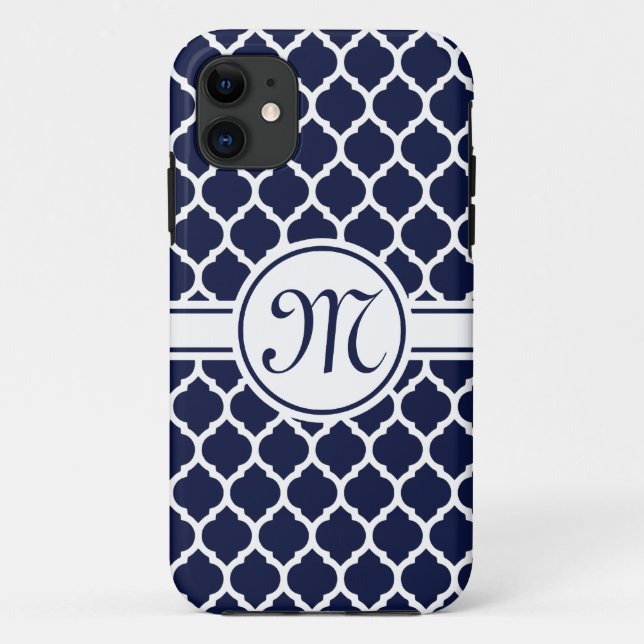 Designer Navy Mit Monogramm marokkanisches Gitterm Case-Mate iPhone Hülle (Rückseite)