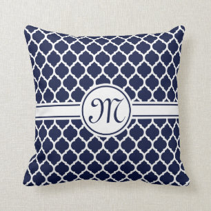 Designer Navy Mit Monogramm marokkanisches Gitterm Kissen