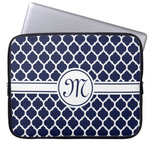Designer Navy Mit Monogramm marokkanisches Gitterm Laptopschutzhülle