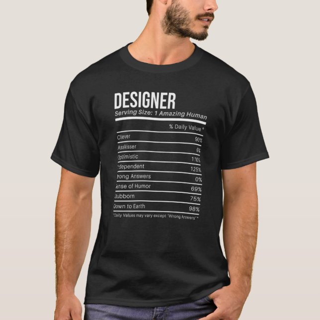 Designer Nutritional Values Nutrition Fakten T-Shirt (Vorderseite)