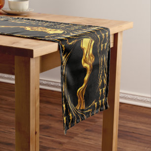 Designer Opulenter Wirbel Flüssiges Gold Schwarz M Mittelgroßer Tischläufer