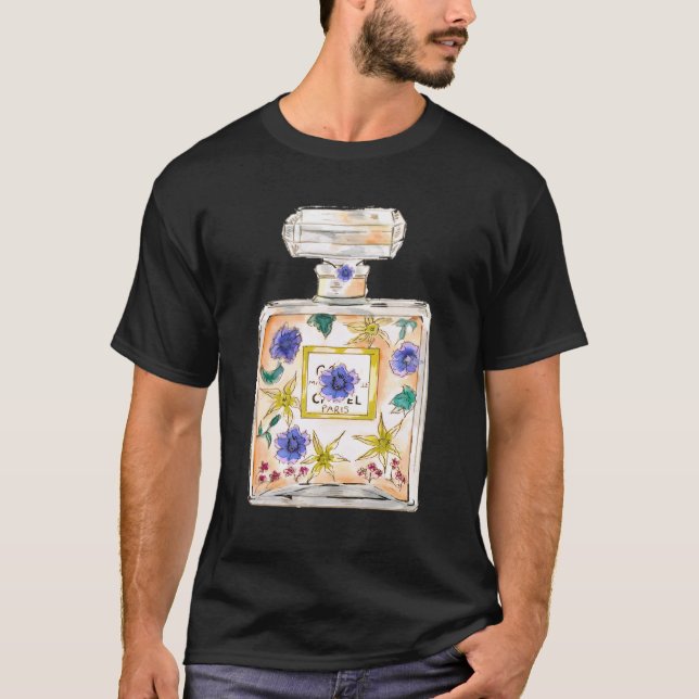 Designer Parfüm Flasche Illustration Blumenkunst T-Shirt (Vorderseite)