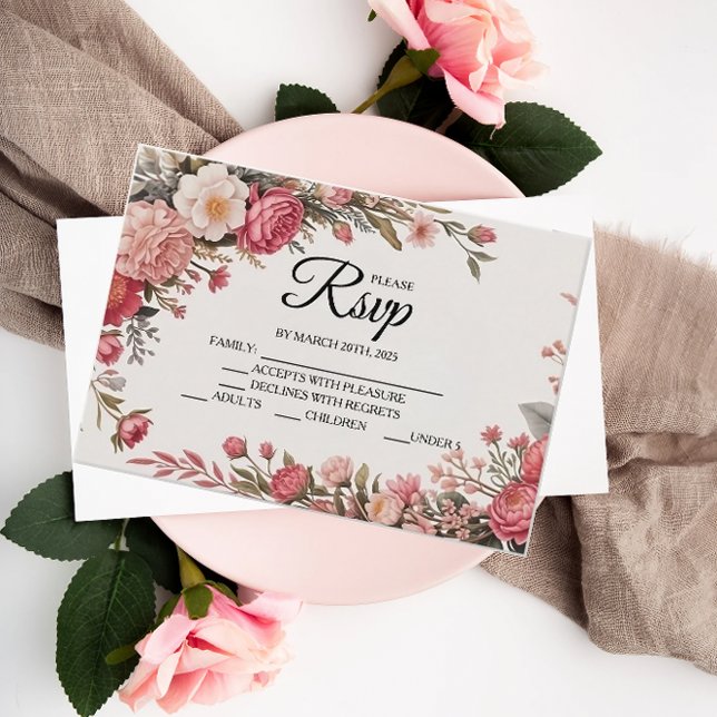 Designer Pink Blume Bouquet RSVP Cards Karte (Von Creator hochgeladen)