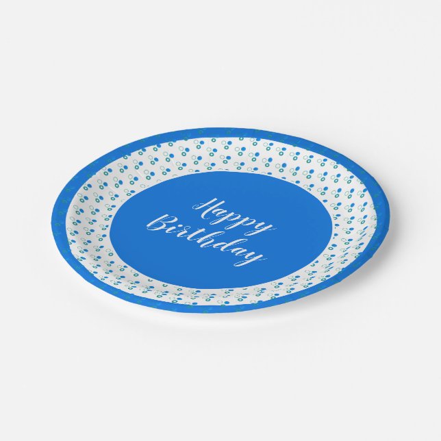 Designer Polka Dot Happy Birthday Pappteller (Schrägansicht)