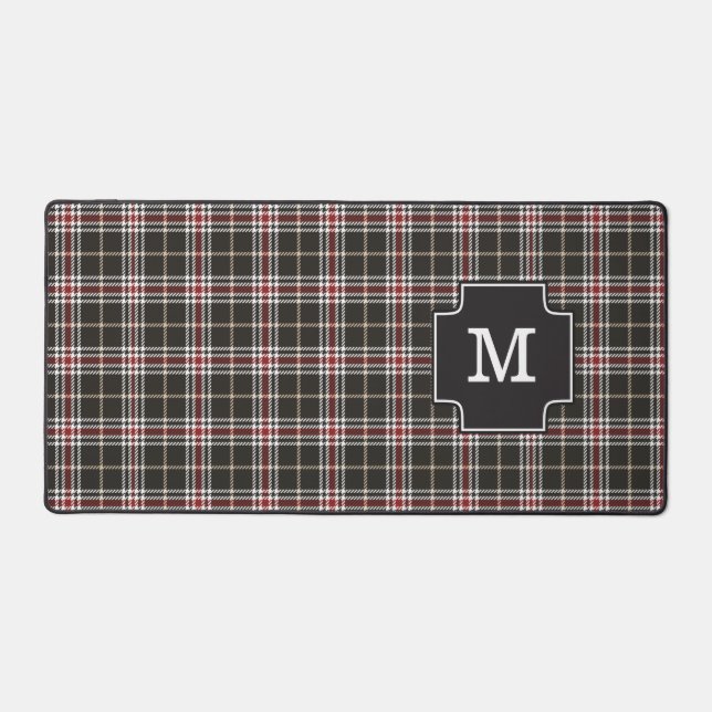 Designer Tartan Kariert Tan White Black Monogram Schreibtischunterlage (Vorderseite)