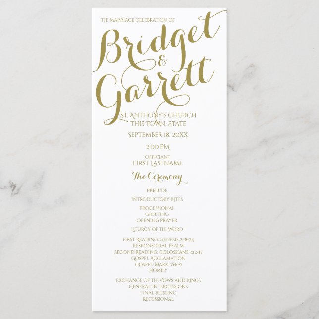 Designer Text Gold und White Wedding Programm (Vorderseite)