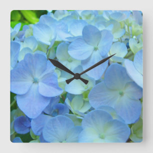 Designer-Uhren schöne blaue Hortensien-Blumen Quadratische Wanduhr