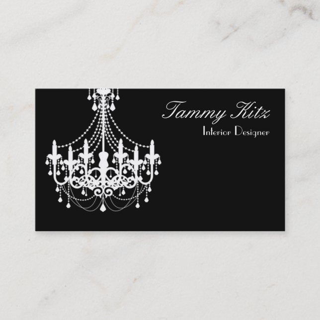 Designer White Black Chandelier Business Card Chic Visitenkarte (Vorderseite)