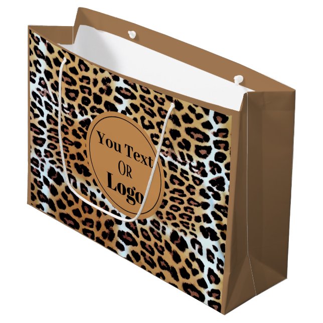 Designerisches Leopard Animal Print Custom Busines Große Geschenktüte (Vorderseite Schrägansicht)