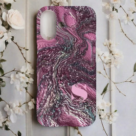 Designerrosa Marmor, elegant, wirl bestickt iPhone 16 Hülle