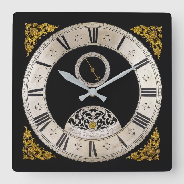Designmauer-Uhr des 17. Jahrhunderts Quadratische Wanduhr (Vorderseite)