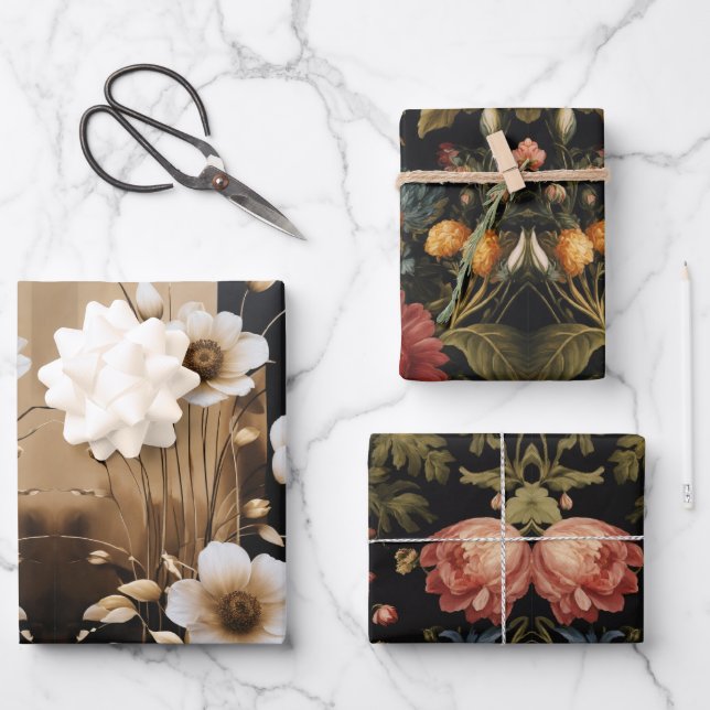 Designpapier für elegante Blume Geschenkpapier Set (Vorderseite)