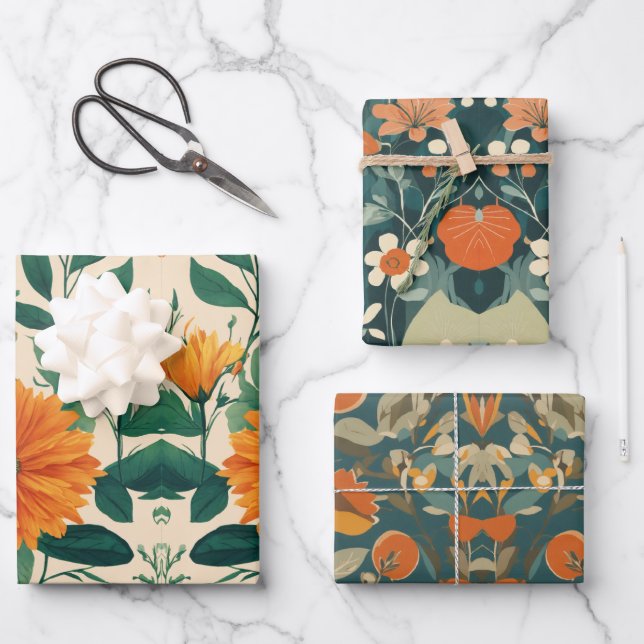 Designpapier für elegante Blume Geschenkpapier Set (Vorderseite)