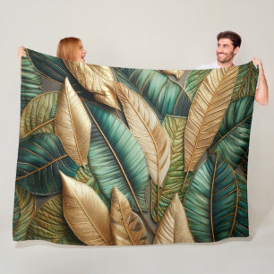 Designs von Gold Green Tropical Blätter Fleecedecke