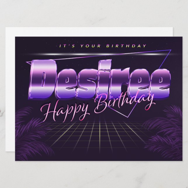 Desiree Name Vorname lila retro Karte Geburtstag (Vorne/Hinten)