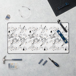 Desk Mat Black Blätter Floral Schreibtischunterlage