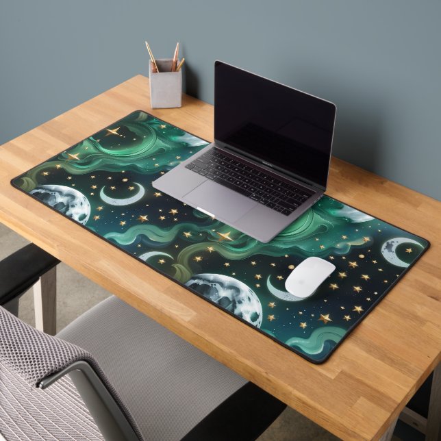 Desk Mat - Emerald Green Celestial Moon Schreibtischunterlage (Büro 2)