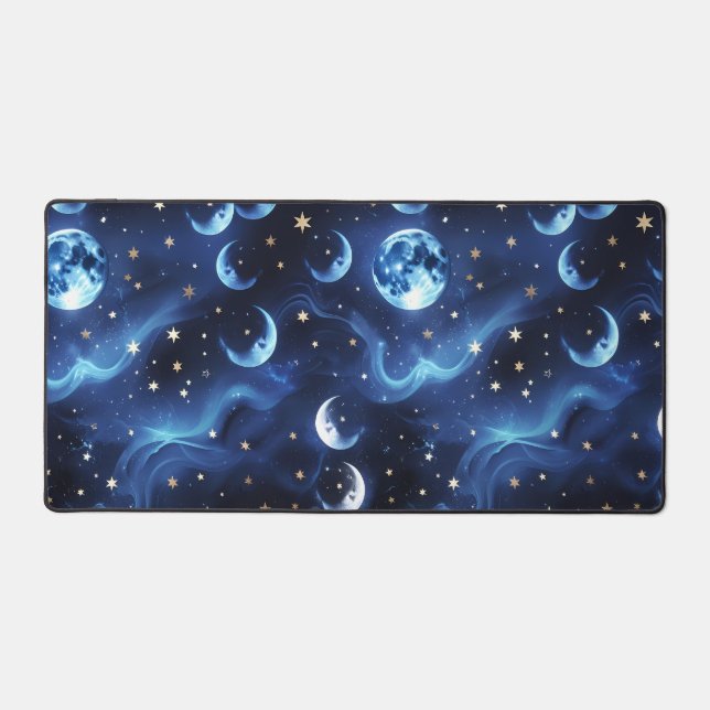 Desk Mat – Luxury Sapphire Blue Celestial Moon Schreibtischunterlage (Vorderseite)