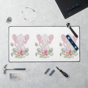 Desk Mat Pink Elephant Floral Schreibtischunterlage