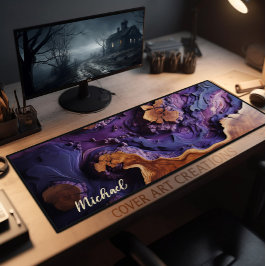 Desk Pad, Burl Wood And Purple Resin,  Schreibtischunterlage