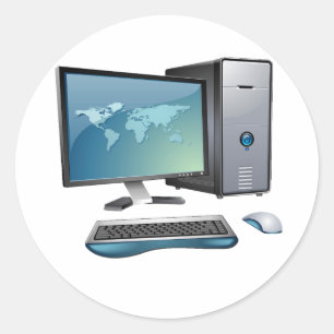 Desktop-Computer mit Monitor, Tastatur und Maus Runder Aufkleber