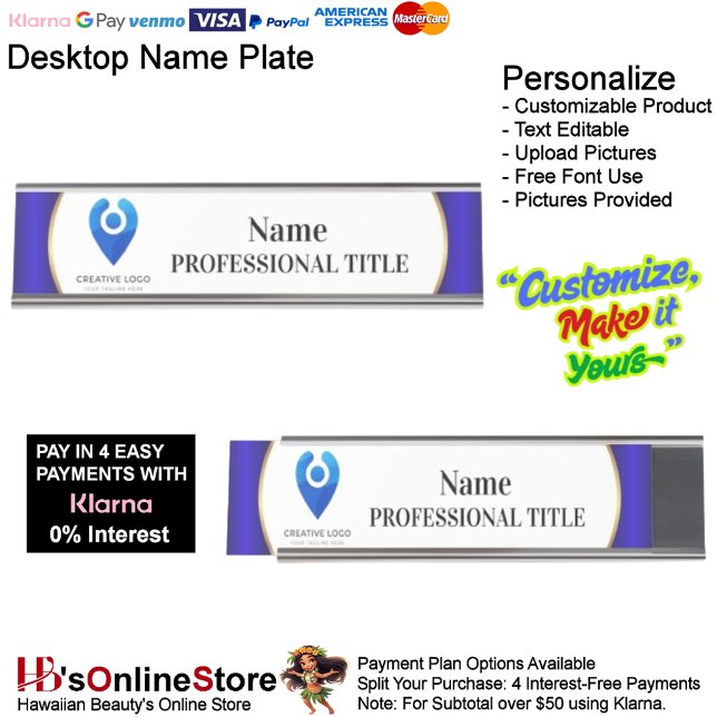 Desktop-Silbernamensplatte mit Logo und Slogan 10 Schreibtischnamensplakette (Desktop Silver Name Plate with Logo & Slogan 10.)