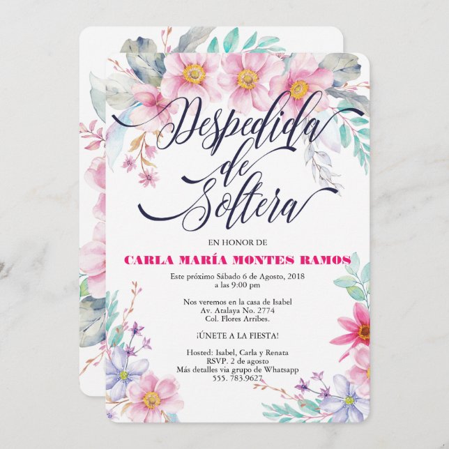 Despedida de Soltera Einladung En español (Vorne/Hinten)