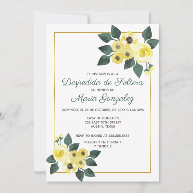 Despedida de Soltera Flores Amarilla Brautparty Einladung (Vorderseite)