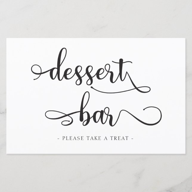 "Dessert Bar" Schwarz-weiße kalligraphische Hochze (Vorderseite)