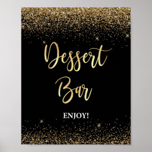 Dessert Bar Sign Black & Gold Glitzer Confetti Poster