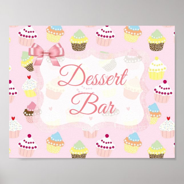 Dessert Bar Sign Pink Niedlich Cupcakes Poster (Vorne)