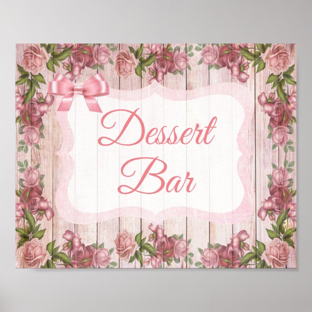 Dessert Bar signieren Rosa Hübsche Rose Blumenpost Poster (Vorne)