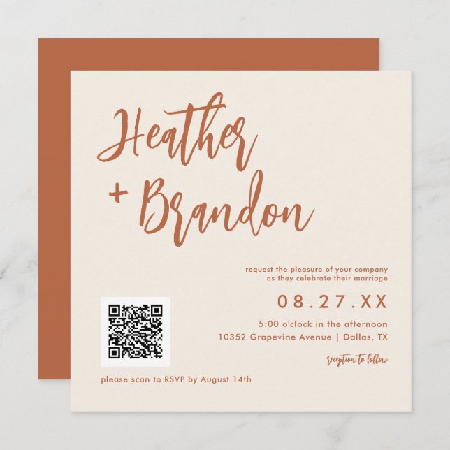 Dessert Boho QR Code Wedding Square Einladung (Vorne/Hinten)
