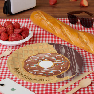 Dessert, Donut Choco-Glasur, geschmolzene Schokola Pappteller