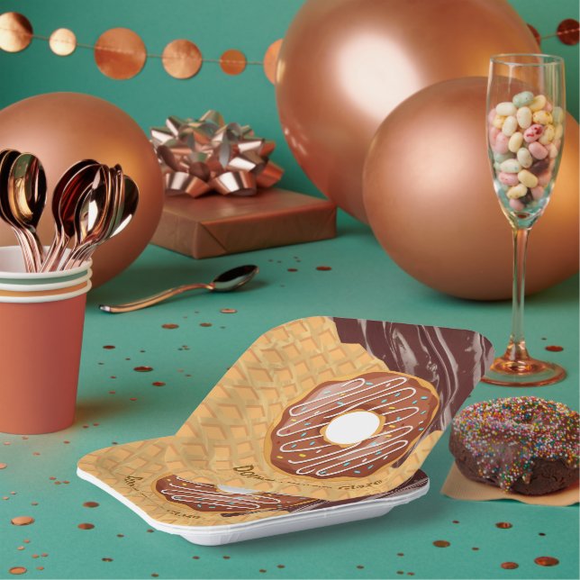 Dessert, Donut Schokoglasur, Schokolade geschmolze Pappteller (Multi)