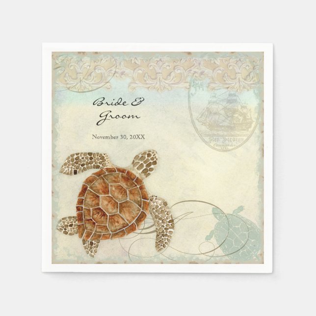Dessert Empfang Napkins Sea Turtle Ocean Beach Serviette (Vorderseite)