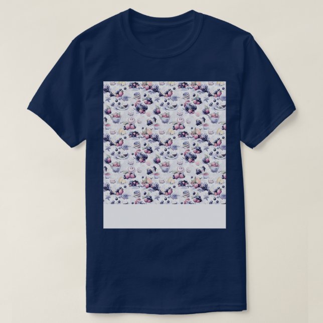 Dessert Seamless Pattern Patisserie Kawaii Niedlic T-Shirt (Design vorne)