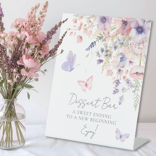Dessertbar Schmetterling Wildblumen Brautparty Sockelschild (Dessert Bar Butterfly Wildflower Bridal Shower Pedestal Sign)