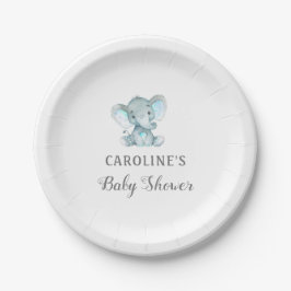Dessertplatte, Blue Elephant Baby Shower Plate Pappteller