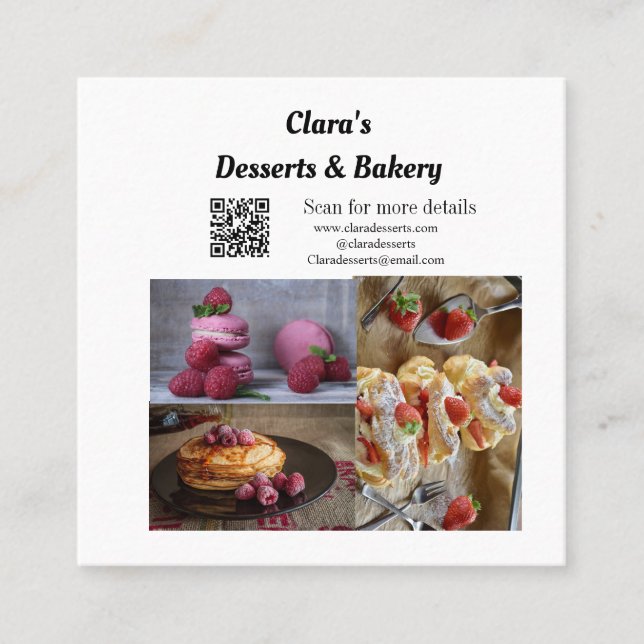 Desserts Bäckereirestaurant mit Namen und Text Quadratische Visitenkarte (Vorderseite)
