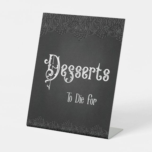Desserts Black Lace Gothic Wedding Table Sign Sockelschild (Vorderseite)