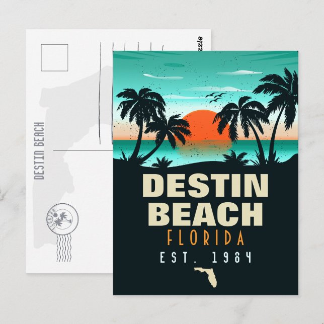 Destin Beach Florida Retro Sunset Souvenirs 60er Postkarte (Vorne/Hinten)