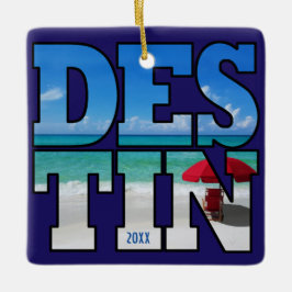 Destin FL Beach Umbrella Typografy Use Own Foto Keramikornament