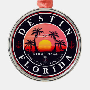 Destin Florida Beach Retro Sunset Palm Tree 80er Ornament Aus Metall