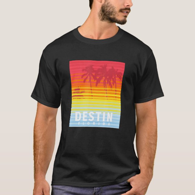 Destin Florida Retro Sunset Palm Trees T-Shirt (Vorderseite)