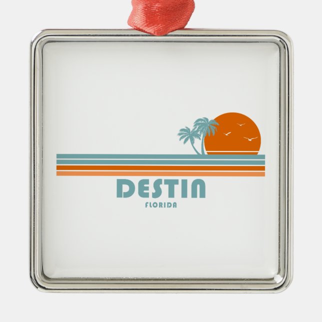 Destin Florida Sun Palm Trees Ornament Aus Metall (Vorne)