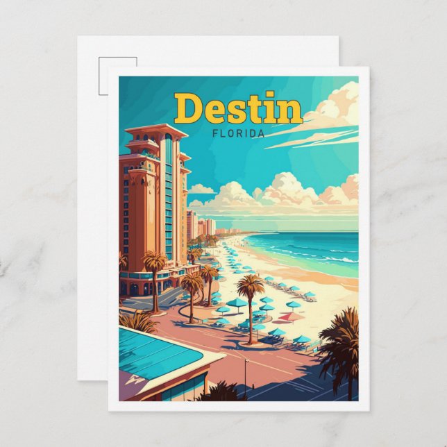 Destin Florida Travel Vintag Illustration Postkarte (Vorne/Hinten)