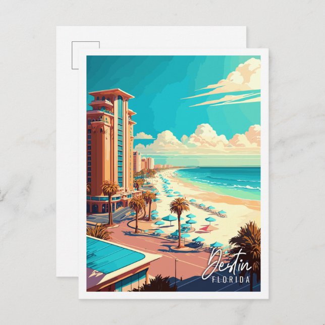Destin Florida USA Vintage Illustration Postkarte (Vorne/Hinten)