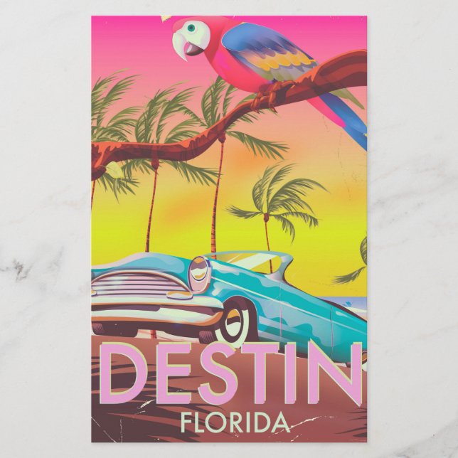 Destin Florida USA Vintage Reiseplakat. Briefpapier (Vorderseite)