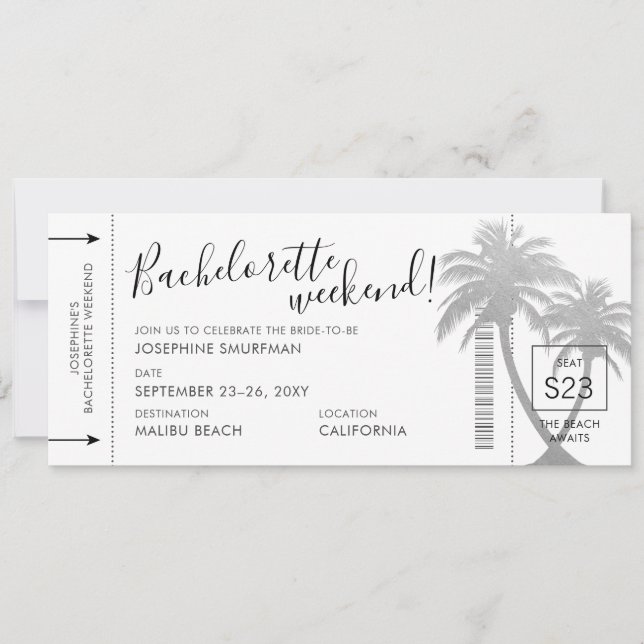 Destination Bachelorette Beach Trip Boarding Pass Einladung (Vorderseite)